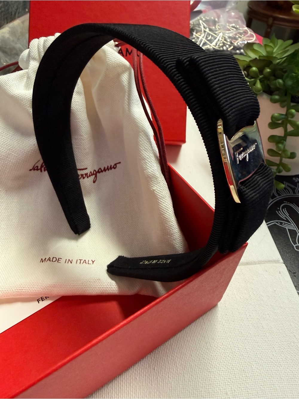 Salvatore Ferragamo Vara Bow Headband Made in Italy with Box and Dust Bag
